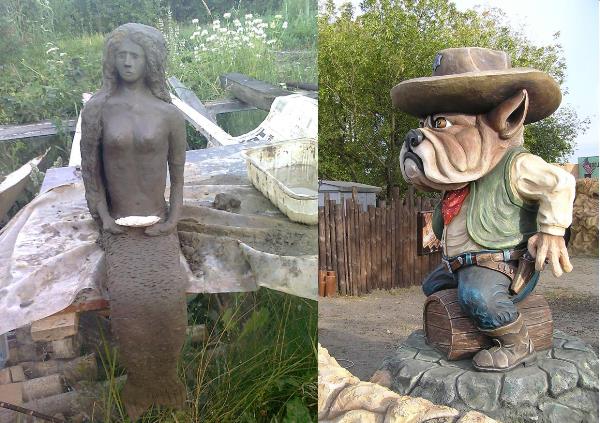 Иcискусственные камни и скульптуры из бетона на даче и в саду