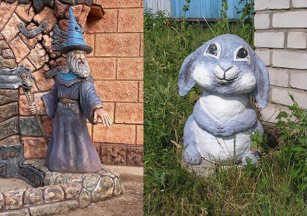 Иcискусственные камни и скульптуры из бетона на даче и в саду