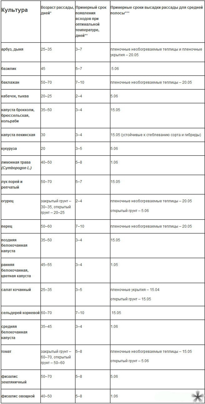 Оптимальные сроки посева семян
