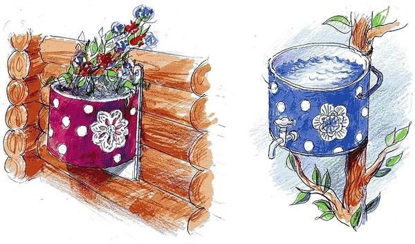 Как сделать из старой кастрюли цветочный контейнер или дачный умывальник